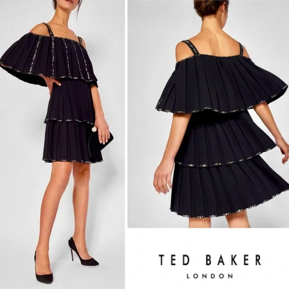 New Ted Baker Embellished Pleated Tiered Dress - Picture 1 of 15